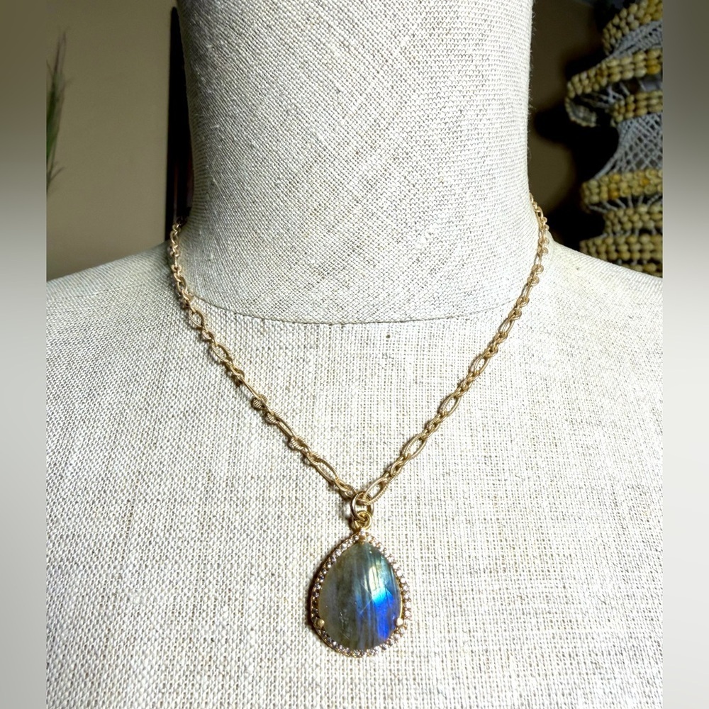Faux Blue Flash Labradorite Pendant Necklace